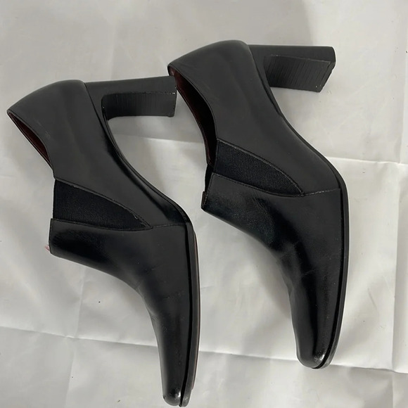 NINE WEST Black Square Toe Bootie Shoes Leather Heel High Vamp Witchy Size 7.5 - Picture 7 of 13